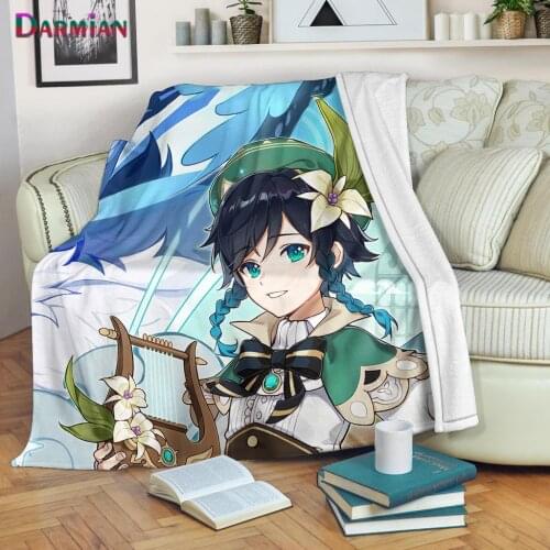DARMIAN Genshin Impact Anime Pattern Home Textile Fleece Blanket Kids Sofa Couch Nap Warm Soft Blankets Bedspread Thin Quilts