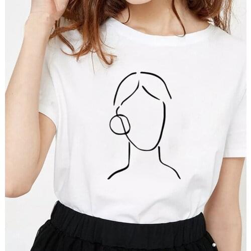 Women T-shirt summer fashion harajuku minimalist abstract face print female tee tops Short sleeve O-neck t shirt femme Plus Size