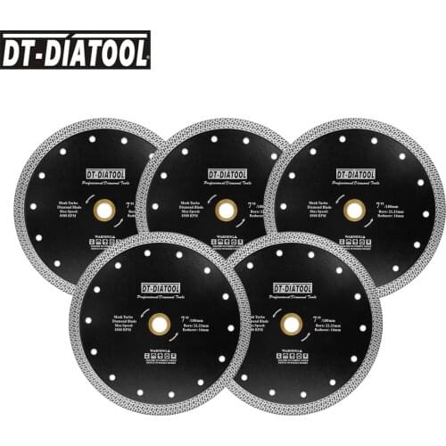 DT-DIATOOL 5pcs Dia 7" Hot pressed sintered Mesh Turbo Diamond Saw blade 180mm Dry or Wet Cutting Disc Diamond Wheel Tile Marble