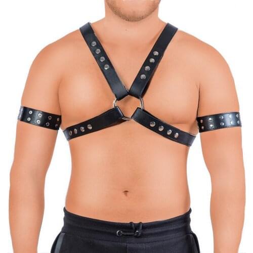 Fetish Sexy Mens Leather Arm Band,BDSM Hand Restraint Upper Arm Cuff Bondage Band,Male Snap Arm Straps,Sex Chest Harness Straps