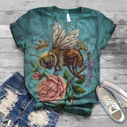 2021Fashion new mens and womens summer round neck 3D bee printing T-shirt childrens street outdoor comfortable inch shirt