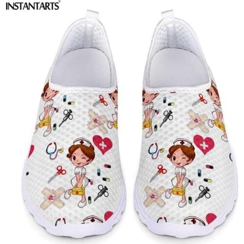 INSTANTARTS Cute Nurse Pattern Summer Women Flats 3D Print Hospital Nursing Slip On Shoes Woman Mesh Breathable Ladies Shoes