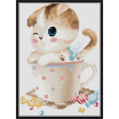 Everlasting Love Kitten In The Cup 2 Chinese 5d Diamond Painting Full Square Christmas Decorations For Home Wedding Decoration