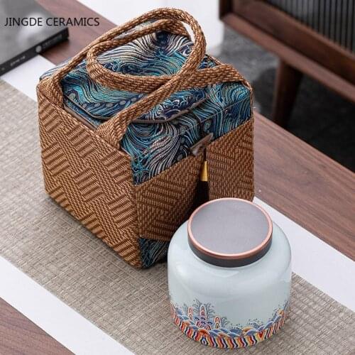 Chinese Ceramics Tea Caddy with Gift Box Portable Travel Tea Box Sealed Coffee Tea Jar Spice Organizer Give Someone A Gift
