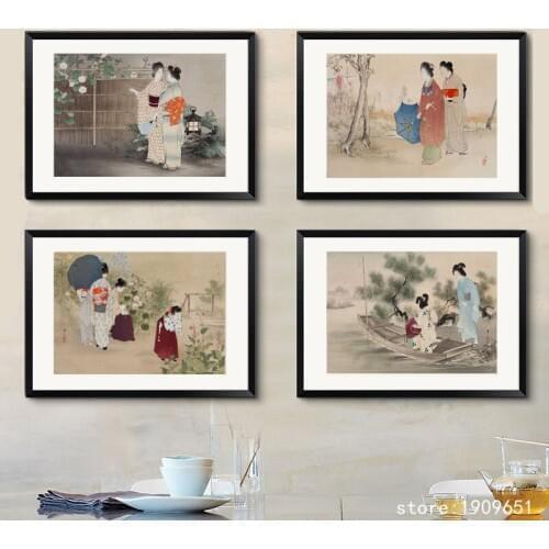 No frame classcial Japanese kimono woman landscape canvas printings oil painting printed on cotton wall art decoration picture