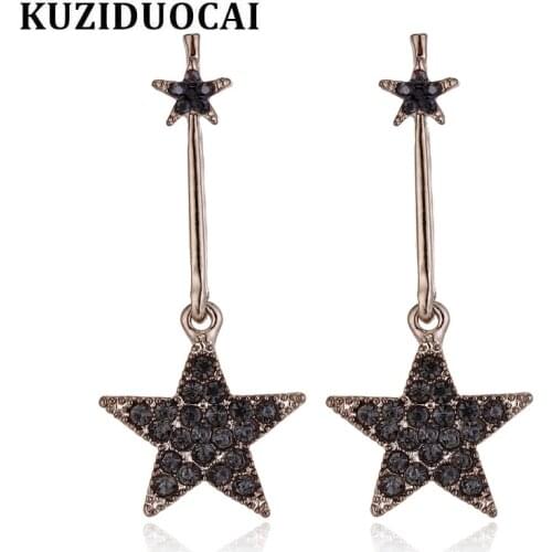Kuziduocai New Fashion Fine Jewelry Copper Pentagram Star Rhinestone Stud Earrings For Women Gifts E-434