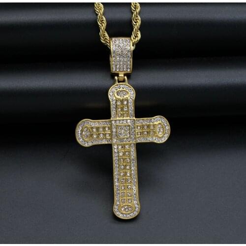 Iced Out Cross Pendant Necklace stainless steel Mens/Women Micro Paved Hip Hop Gold Color Bling Charm Chains Jewelry