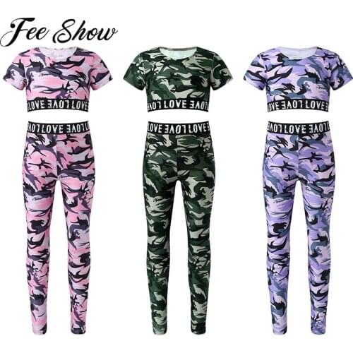 Summer Toddler Girl Clothes Sets Stage Performance Workout Outfits Camouflage Print Tank Crop Tops with Leggings Pants Tracksuit