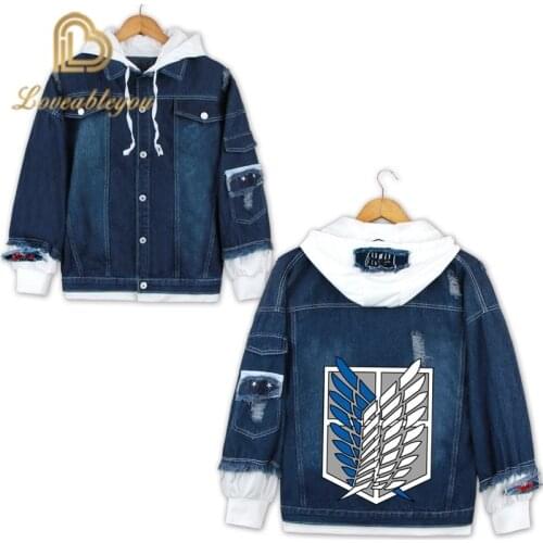 Hot Sale New Attack on Titan Jeans Jacket Scout Regiment Cosplay Denim Jacket Autumn Winter Hooded Casual Sweatshirt Coat Top