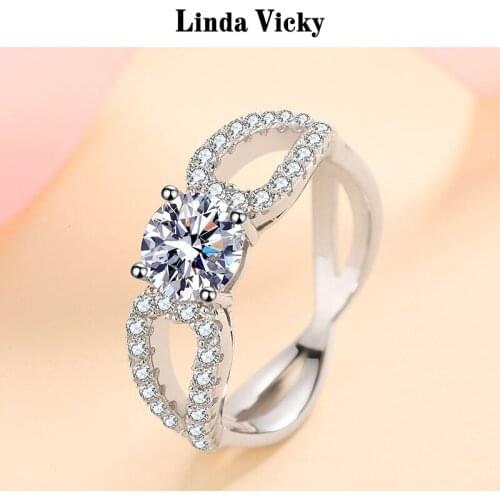 LINDA VICKY VVS Moissanite Women Rings Pass Test 1ct Perfect Cut Diamond Wedding Jewelry Fashion 925 Sterling Silver Girl Ring