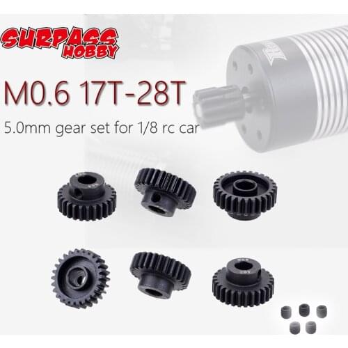 M0.6 Pinion Motor Gear 5.0mm 17T 18T 19T 20T 21T 22T 23T 24T 25T 26T 27T 28T Steel Pinion Motor Gear Set for RC 1/8 Car