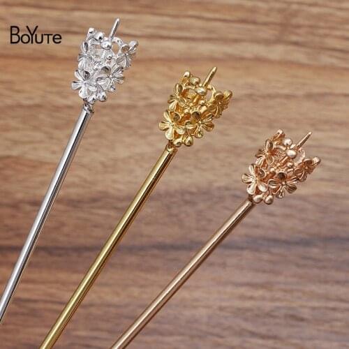 BoYuTe (5 Pieces/Lot) 12*20MM Metal Alloy Flower Hair Stick Vintage Hair Accessories Diy Handmade Jewelry Findings