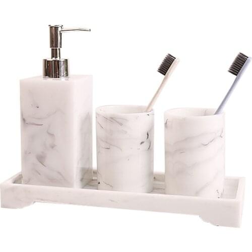 Marble Texture Resin Bathroom Set Toothbrush Holder Kit Storage Tray Soap Dispenser Toilet Toiletries Combination Lotion Bottle