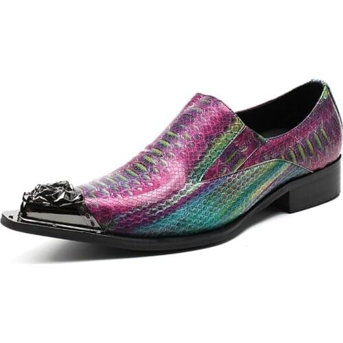 Mens shoes Colorful low-heeled mens shoes Metal Tip wedding dress shoes Evening Party Hairdress Sexy men Shoes