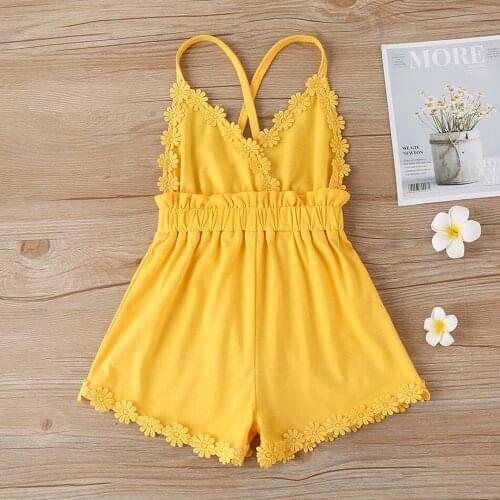 Toddler Baby Girls Jumpsuit Sling Solid Lace Kids Summer Romper One-Pieces Sleeveless Casual Jumpsuit 18M-6T