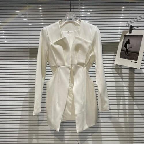 Open Waist Close Waist White Long Blazer 2021 Early Autumn New Fashion Small Fragrance Design Long Sleeve Suit Coat