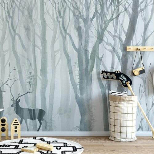 Custom 3D Wallpaper Modern Nordic Forest Elk Hand Painted Forest Mural Living Room Bedroom Sofa Backgrounds 3D Papel De Parede