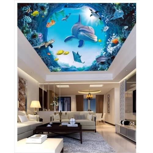 Custom photo wallpaper 3d ceiling murals wallpaper Mediterranean sea bottom world dolphin fish zenith ceiling mural wall paper
