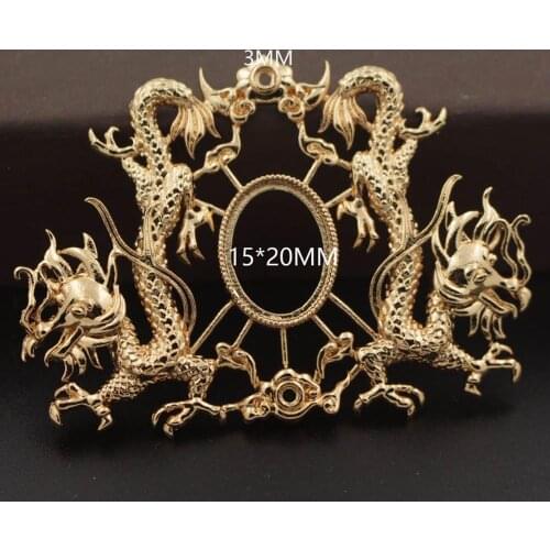 Retro Filigree Dragons Charms Metal Embellishment Stamping Open Back 15x20mm Cameo Base DIY Phoenix Coronet Jewelry Accessories