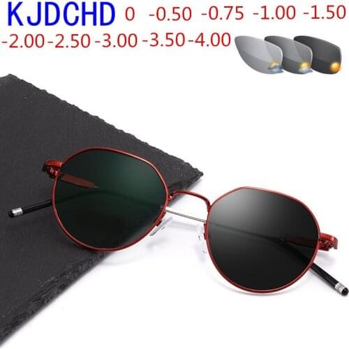 Retro metal frame male and female photochromic myopia glasses for correcting vision diopter glasses 0-0.50 to -4.00