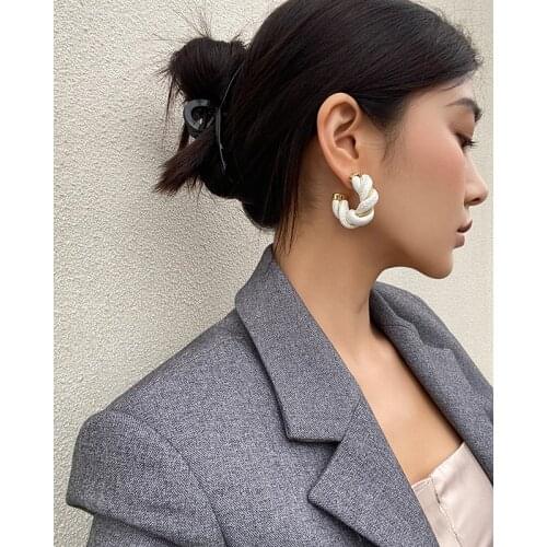 Brass With 18K Gold Swirl Leather Twist Drop Earrings Women 925 Silver Needle Jewelry Punk Party Gown Runway Korean Japan
