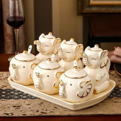 Creative Kitchen Ceramic Seasoning Pot Household Combination Seasoning Jar Bottle Set Salt Shaker Sugar Bowl Vinegar Oil Pot Jar