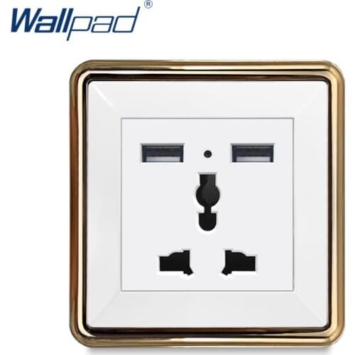 2019 Wallpad 2 USB MF Socket Wall Electrical Power Socket Outlet Gold Panel DC 5V 2.4A