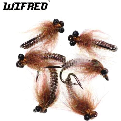 Wifreo 6PCS/Lot Fly Fishing Dragonfly Nymphs Brown on Number #8 Dry Fly Hook Trout Bass Panfish Fishing Lure Flies