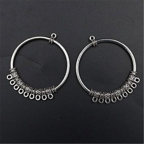 WKOUD 4pcs Silver Color Openwork Circle Porous Connector Vintage Earrings Necklace DIY Handmade Metal Jewelry Findings A213