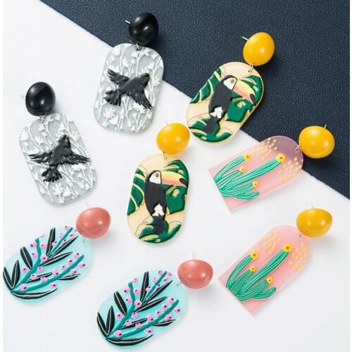 Geometric Print Earrings For Women Retro Flower Drop Earrings Womens Accessories Korean Fashion Jewelry Colorful Wholesale 2021