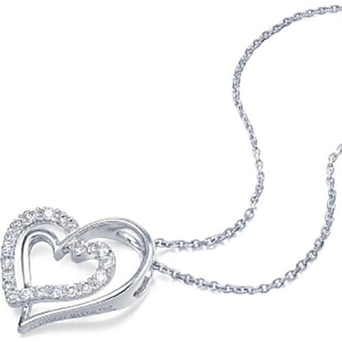 Utimtree Valentines Day Gift Double Heart Short Chokers necklace for Women Cubic Zirconia 925 Silver Pendants Necklaces Jewelry