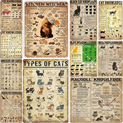 Cat Knowledge Metal Tin Sign Maine Coon Anatomy Information Poster Pet Shop Club Bedroom School Education Wall Decoration Plaque