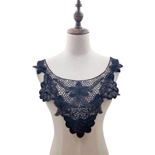 1PCS Black PU 3D Flowers Lace Fabric Collar Decor Floral Embroidery Venise Applique Guipure DIY Craft For Sewing Dress Supplies