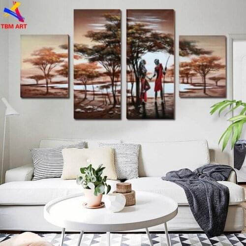 4PCS African Picture Hand Painted Modern Abstract Oil Painting on Canvas Wall Art Gift No Frame for Living Room Decoration TH080