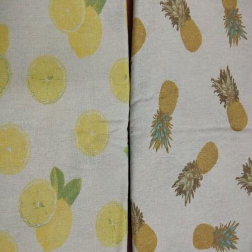 Brand New Fresh Fruit Pineapple & Leomon Printed Cotton Linen Fabric For DIY Sewing Curtain Bag Decoration