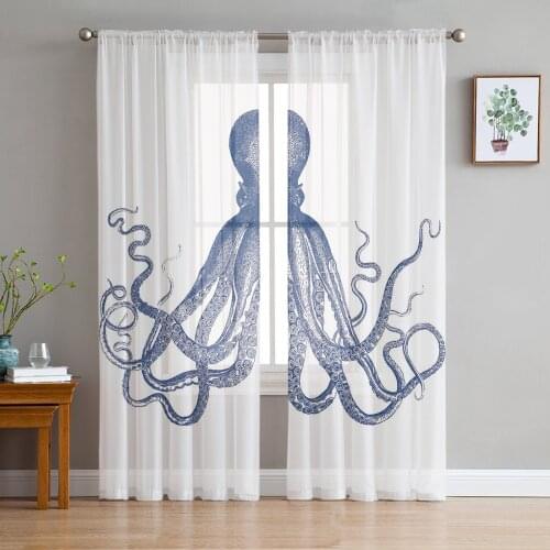 Octopus Cthulhu White Sheer Curtains for Living Room Modern Voile Curtain Bedroom Tulle Curtains Window Drapes Decor