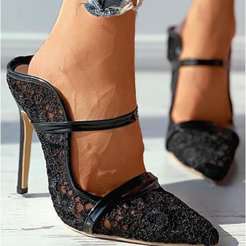 Sexy Women High Heels Sandals Pointed Toe Summer Shoes For Women Mesh Ladies Party Shoes Slip On Fashion Womens Sandalias Pumps