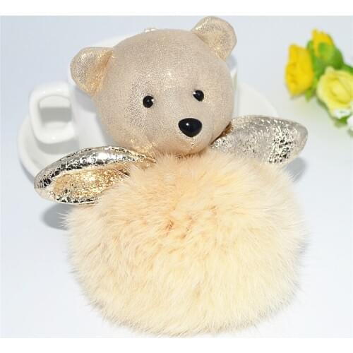 Cute Pompom Bear Keychain Women Faux Rabbit Fur Ball Pompon Key Chain Car Bag Pom Pom Key Rey Ring Holder
