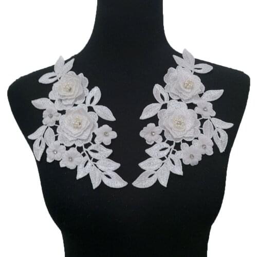 Black and white lace 3D three-dimensional flower decoration applique rhinestone embroidery DIY craft accessories 1 pair for sale