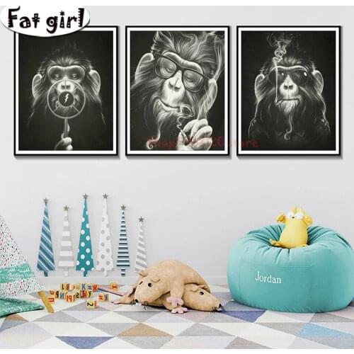 Black And White Rhinestone Embroidery Animal Monkey Smoking With Glasses Diy Diamond Painting Mosaic Full Drill Cross Stitch Kit