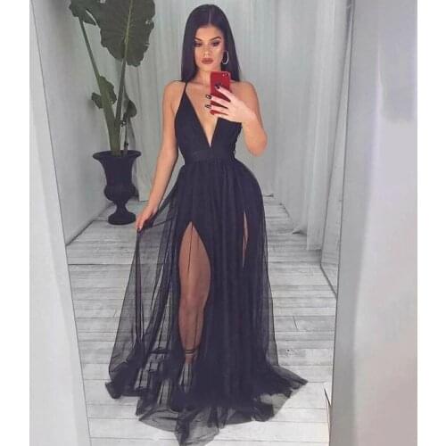 Black soft tulle sexy communion dresses Evening Dress prom party Robe De Soiree longue Formal Dress simple robe de soiree