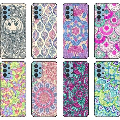 Black tpu Case For Samsung galaxy A12 A22 A32 A42 A52 A72 4g 5g S21 PLUS ultra back cover Mandala Flower Datura Floral