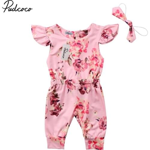 2018 Brand New Toddler Infant Newborn Baby Girl Romper Flower Outfit Summer Clothes Fly Sleeveless Sunsuit One Piece+Headband