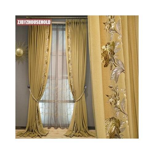 French Light Luxury Embroidery Lace Stitching Flannel Thickening Blackout Curtains for Living Room Bedroom Custom Products