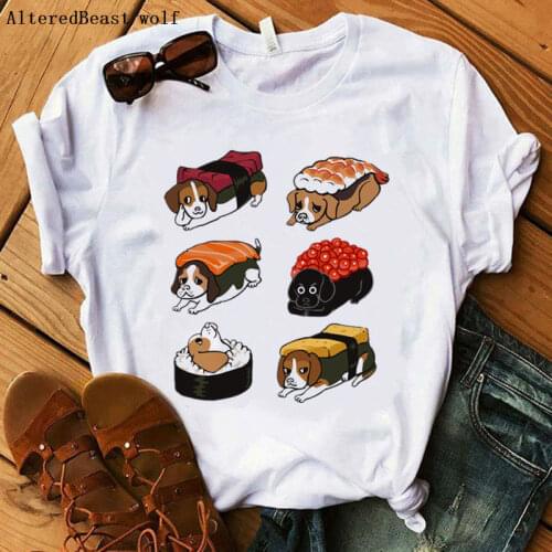 Sushi beagle women funny cute fashion t shirt women print casual short sleeve t shirt summer female harajuku cartoon tops