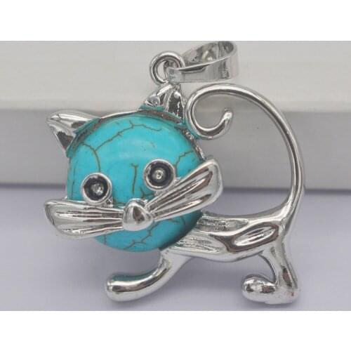 Howlite Stone GEM Pendant Lovely Cat Animal Jewelry S3243