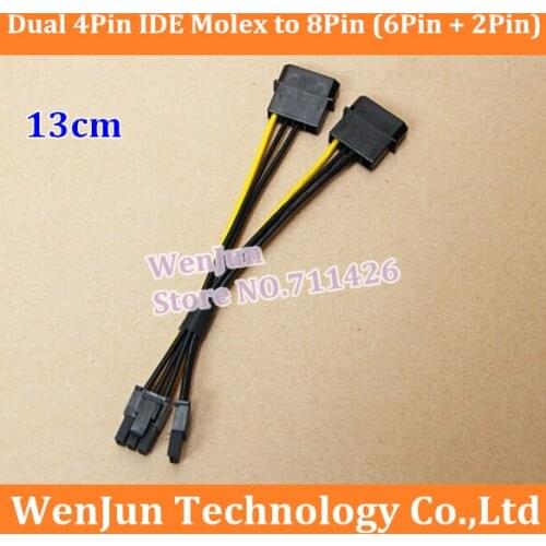 NEW Dual 4Pin IDE Molex to PCI-E PCIe Graphics Video Display Card 8Pin ( 6Pin + 2Pin ) Power Supply Cable 18AWG Wire