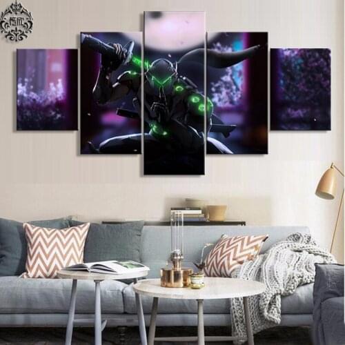 Canvas Painting Game Poster 5 Pieces Overwatch Genji Wall Art Printed Pictures Home Decor For Living Room Artwork Cuadros Frame
