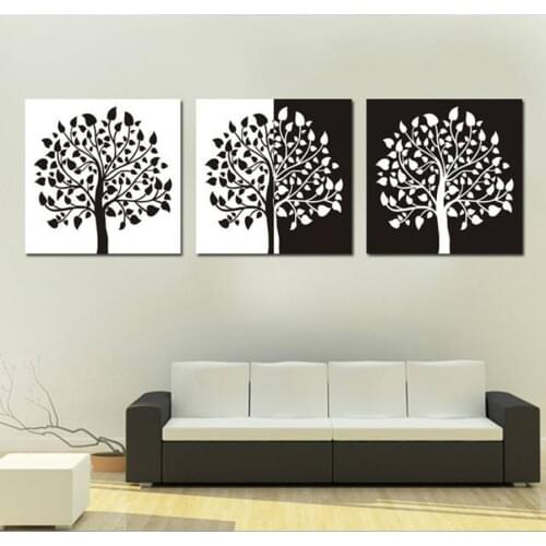 3 Panel Canvas Painting modern home decorative Black and white tree Painting on canvas 3 Panel Wall art With Framed Art W0780