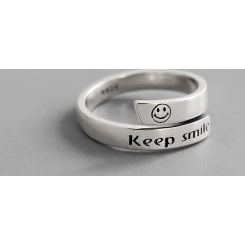 1PCS Happy Smiling Face Open Rings Vintage Ancient Silver Color for Women Punk Hip Hop Adjustable Ring Fashion Jewelry Best Gift